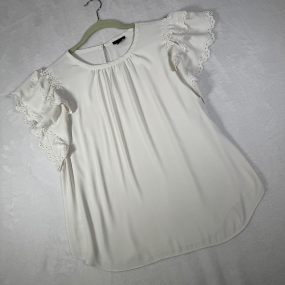 Ann Taylor Tops - Ann Taylor White Eyelet Ruffle Flutter Sleeve‎ Blouse Small RN77379 | Top Lace
